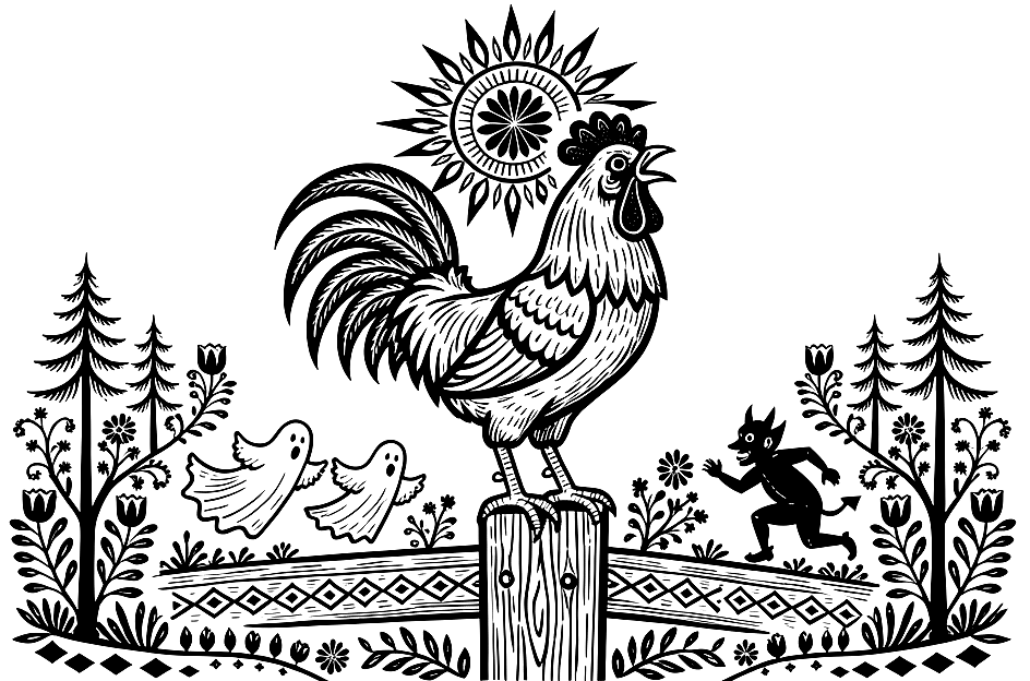 Gaidys, a rooster crowing on a fence post
