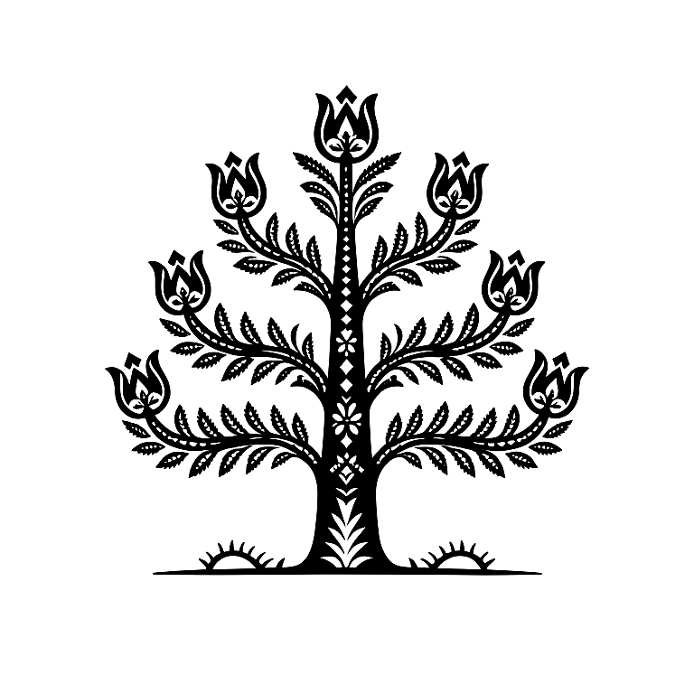 Earth realm symbol, a tree of life with tulips