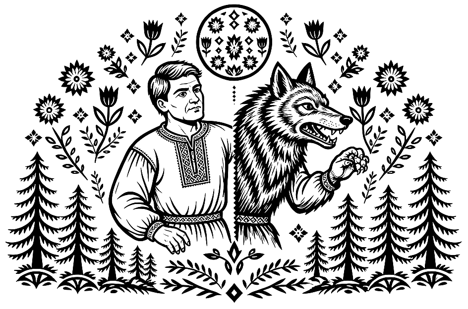 Vilkolakis, a man turning into a wolf